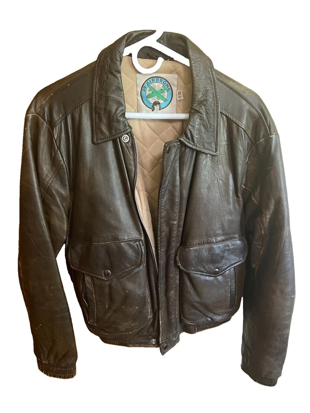 Vintage 39 AIRDROME Factory Distressed Leather Aviator Jacket Bomber Quilted 44R